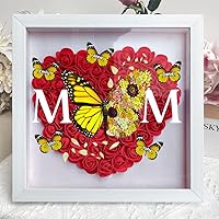 Personalized Butterfly Mom and Kids Flower Shadow Box with Name, Mom Birthday Gifts, Custom Shaped Frame Dried Flower Picture Frame, for Mom, Unique Gifts for Mama