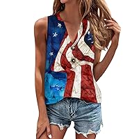 American Flag Tank Tops Women 4th of July Patriotic V Neck Button Henley Shirts Tiedye Sleeveless Star Stripe Tanks