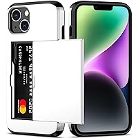 Nvollnoe for iPhone 14 Case with Card Holder Heavy Duty Protective Dual Layer Shockproof Hidden Card Slot Slim Wallet Case for iPhone 14 for Women&Men(White)