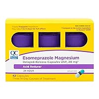 Quality Choice Esomeprazole Magnesium 20 mg Acid Reducer & Heartburn Relief, Delayed Release Capsules for 24 Hour (All Day and Night) Protection, 42 Count