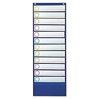 Carson Dellosa 13” x 36” Blue 12-Pocket Deluxe Daily Schedule Pocket Chart for Classroom with 15 Dry Erase Cards, Telling Time Visual Schedule for Kids, Daily Classroom Schedule Organizer