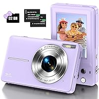 Digital Camera, Kids Camera with 32GB Card FHD 1080P 44MP Vlogging Camera with LCD Screen 16X Zoom Compact Portable Mini Rechargeable Camera Gifts for Students Teens Adults Girls Boys-Purple