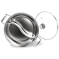 Stainless Steel Pot with Divider,Weldless Hot Pot,Two-Flavor Soup Pot Shabu Shabu Pot,Induction Cookware with Toughened Glass Lid,12 inch,4.6-Quart,Silver