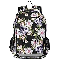 ALAZA Human Skulls with White Flowers for Dia De Muertos Reflective Backpack Outdoor Sport Safety Bag