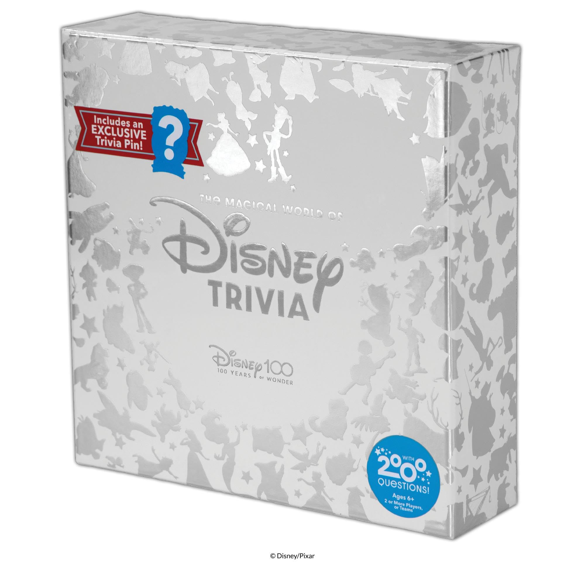 PlayMonster The Magical World of Disney Trivia: 100 Years of Wonder Trivia Board Game Cards for Children with Disney + Pixar Art, Exclusive Pin, for Kids Ages 6+