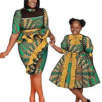 XIAOHUAGUA Mama and Daughter Matching Outfits Mommy and Me Matching Dress Same Print African Clothes