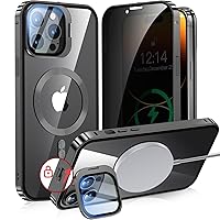 [Camera Invisible Stand & Slide Pop-up Lock] Magnetic Privacy Case for iPhone 14 Pro Max [Compatible with MagSafe] [Full Lens Protection+Invisible Kickstand] Full Body Metal Bumper Cover-Black