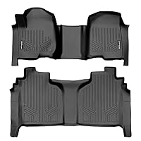 SMARTLINER Floor Mats 2 Row Liner Set Black Compatible with 2019-2022 Silverado/Sierra 1500 2020-2022 2500/3500 Crew Cab with 1st Row Bench Seat