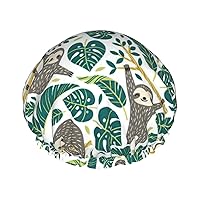 Adorable Sloth Print Soft Shower Cap for Women, Reusable Environmental Protection Hair Bath Caps