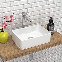 14.5'' x 10.6'' Bathroom Small Vessel Sink Above Counter White Porcelain Ceramic Sink Bowl Rectangular Small Vanity Sink Lavatory Wash Hand Basin