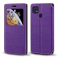 ZTE Zmax 10 Case, Wood Grain Leather Case with Card Holder and Window, Magnetic Flip Cover for ZTE Z6250 Purple