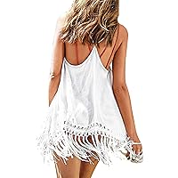 CUPSHE Women's Peach and Purple Floral Front Cross Lace Up Bikini White Sleeveless Tassel Hem Cover Up