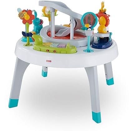 Fisher-Price Baby to Toddler Toy 2-In-1 Sit-To-Stand Activity Center with Music Lights and Spiral Ramp, Spin ‘N Play Safari