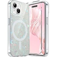 Compatible with iPhone 15 Plus MagSafe Case for Women Girls, Opal Pearly Bling Glitter Iridescent Marble iPhone 15 Plus Magnetic Case, 1 iPhone 15 Plus Screen Protector 6.7