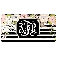 Personalized License Plate Monogram Floral with Stripes License Plate Car Auto Tag Aluminum PLP