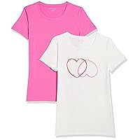 Amazon Essentials Women's Classic-Fit Short-Sleeve Crewneck T-Shirt, Pack of 2, Pink/White Hearts, Small