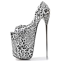 Womens Platform Stiletto Heels Shoes Peep Toe Pumps 8.7 inch Heels Leopard Print Slip On Pumps for Dress Wedding Party