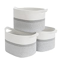 CHICVITA 3-Pack Cotton Rope Storage Baskets, Cube Basket, Under Shelf Basket, Basket Set for Nursery, Books, Socks Towels, Blankets, Gray