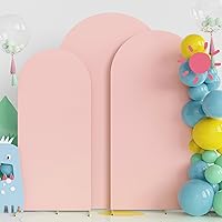 Fomcet Set of 3 Wedding Arch Covers 6FT, 6.6FT, 7.2FT Pale Pink 2-Sided Round Top Spandex Arch Backdrop Cover Fitted Fabric for Birthday Party Baby Shower Wedding Arch Stand Decoration