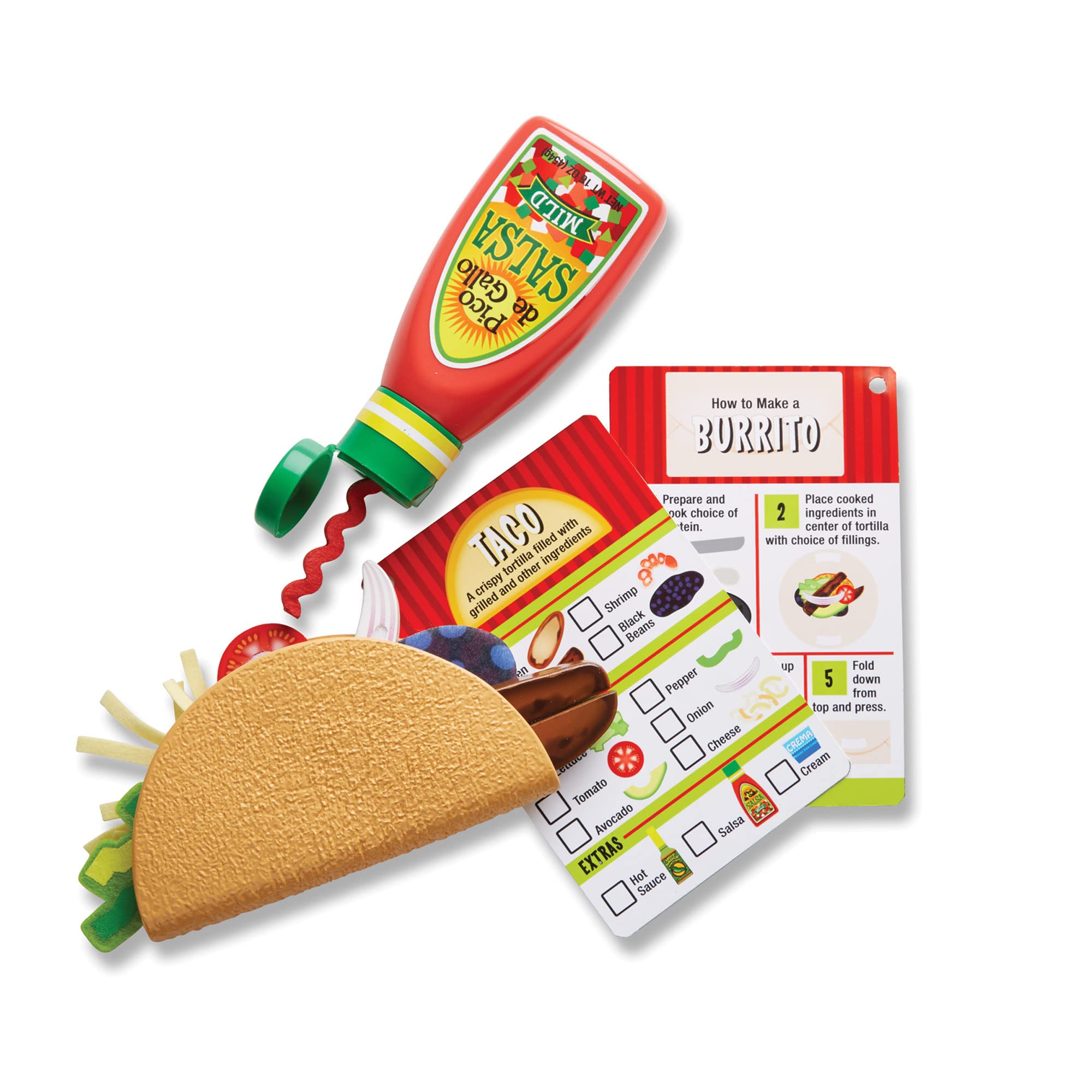Melissa & Doug Fill & Fold Taco & Tortilla Set, 43 Pieces – Sliceable Wooden Mexican Play Food, Skillet, and More - Pretend Play Kitchen Toy For Kids Ages 3+