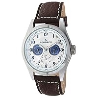Peugeot Men's Round Case Silver Dial Multi Function Leather Strap Watch 2028