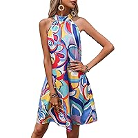 SOLY HUX Women's Allover Print Halter Sleeveless Tunic Short Dress Summer Dresses