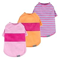 3 Pack Color Block Striped Dog Shirt, Summer Dog Clothes for Small Dogs, Breathable Lightweight Dog Tshirt, Pet Outfit, Pink, Orange, Purple, Medium
