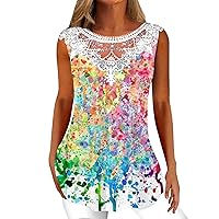 Womens Lace Tank Top Deep V-Neck Sleeveless Blouses Summer Loose Fit Casual Adjustable Spaghetti Strap Tank T-Shirt
