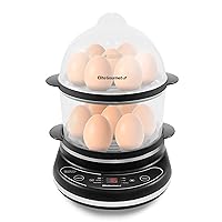 Elite Gourmet EGC314CB Digital Easy Egg Cooker Food Steamer, Poacher, Omelet, Soft, Medium, Hard-Boiled Egg with 6 Programmed Preset Functions, 2-Tiers, Measuring Cup, BPA Free, 14 egg capacity, Black