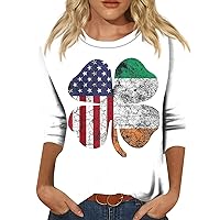 4th of July Shirt Funny Cute 3/4 Sleeve Tops for Women American Flag Shirt Patriotic Tshirt Graphic Tee Shirts