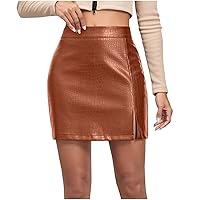 Womens Ruffle Leather Skirt Asymmetrical Hem Mini Skirts High Waisted Retro Pleated Skirt Casual Club Metallic Skirts