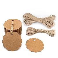 G2PLUS 200PCS Kraft Scalloped Paper Gift Tags with Jute Twine, 2.36'' Round Gift Tags, Blank Gift Tags, Brown Price Tags with String for DIY Arts & Crafts,Wedding,Christmas