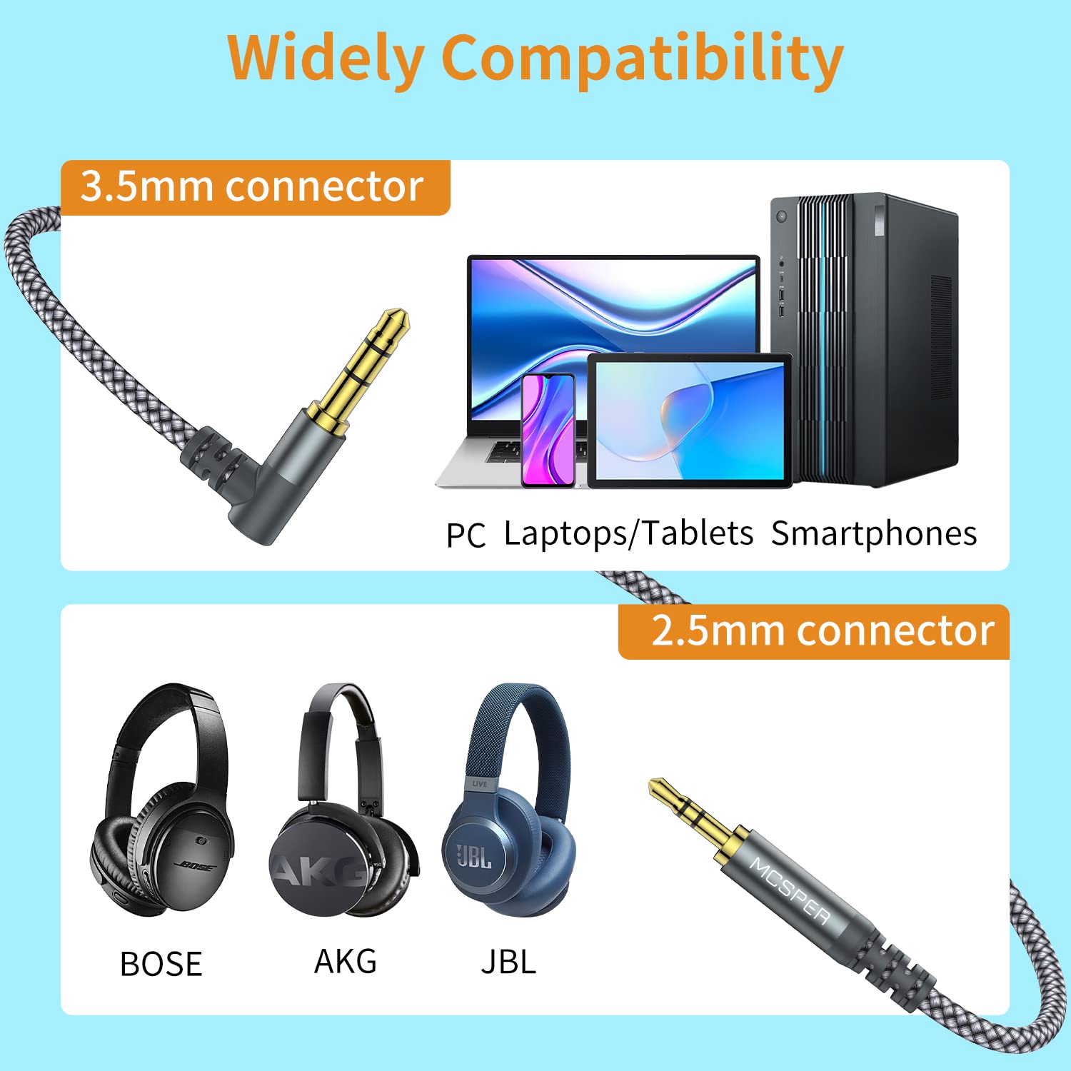 3.5mm to 2.5mm Aux Audio Cable (6.6FT), 90 Degree Right Cord Compatible with Bose 700 QuietComfort QC45 QC35II QC35 QC25 Noise Cancelling Headphones, JBL E45BT E55BT E65BTNC Bluetooth Earphone(Grey)