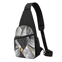 Black Marble Texture Gold Casual Crossbody Chest Bag, Lightweight Shoulder Backpack, Hiking Outdoor Backpacks