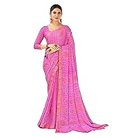 Casual Wear Indian Woman Designer Printed Chiffon Saree Blouse Fancy Borderl Sari 4164