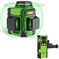 Huepar Laser Level Self Leveling 3x360 3D Cross Line Laser Green Beam with Laser Receiver Laser Tool with Pulse Mode, Rechargeable Li-ion Battery, Portable Hard Carry Case Included - HM03CG & LR-6RG
