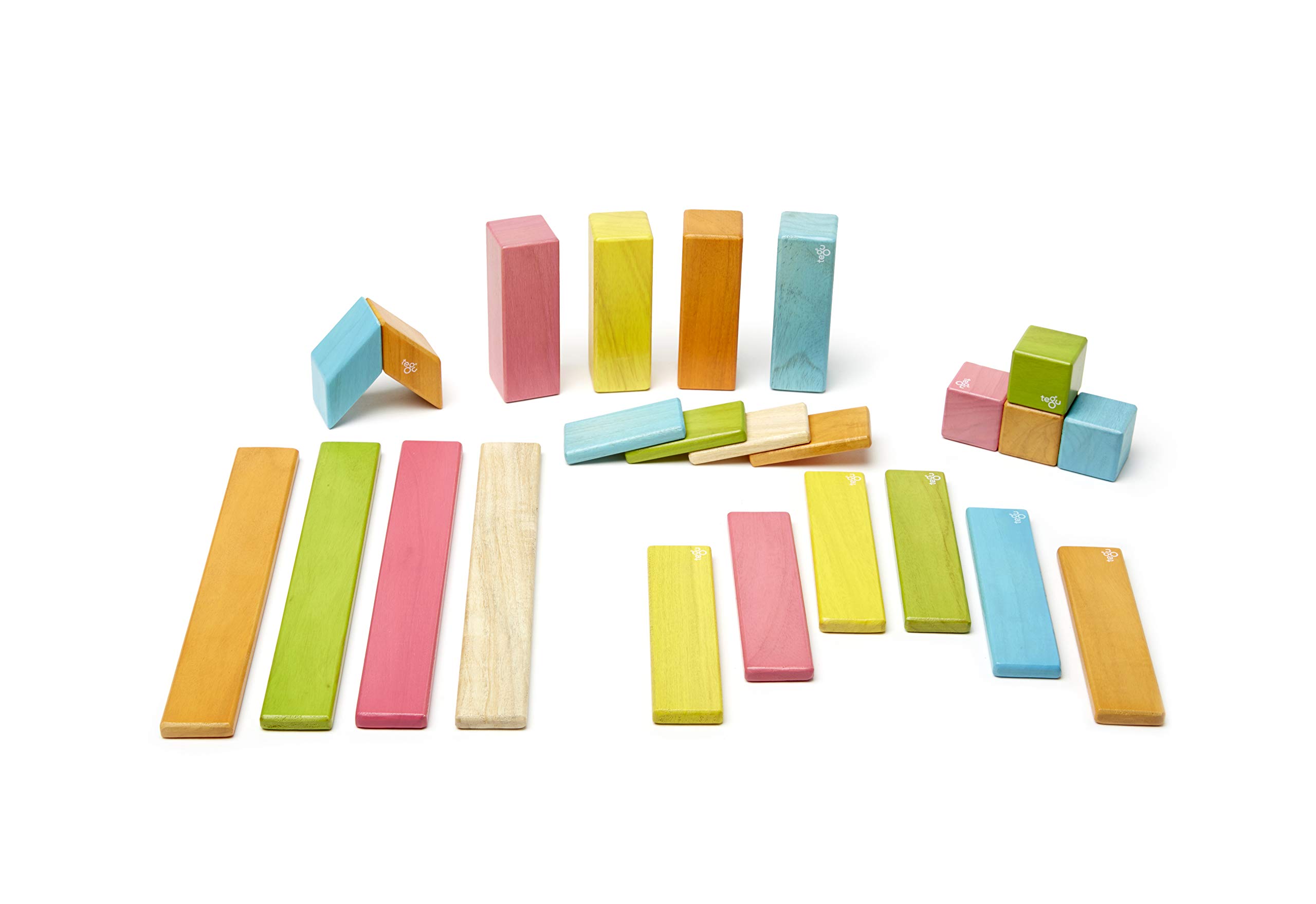 24 Piece Tegu Magnetic Wooden Block Set, Tints, 1-99 years old