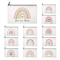 12 Pieces Rainbow Cosmetic Bag Inspirational Quotes Canvas Makeup Bags Bulk Inspirational Gifts for Girl and Women, Travel Pouch Toiletry Bag with Zipper Friendship Teacher Graduation Christmas Gift