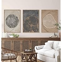 DOLUDO Beige Tree Ring Painting Set of 3 Nordic Canvas Prints Tree Stump Poster Modern Neutral Abstract Tree Rings Wall Art Pictures for Living Room Home Decor With Inner Frame