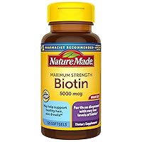 Maximum Strength Biotin 5000 mcg, Dietary Supplement may help support Healthy Hair, Skin & Nails, 120 Softgels