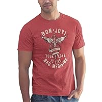 Bon Jovi 1983 American Rock Band Bad Medicine Red Heather Adult T-Shirt Tee