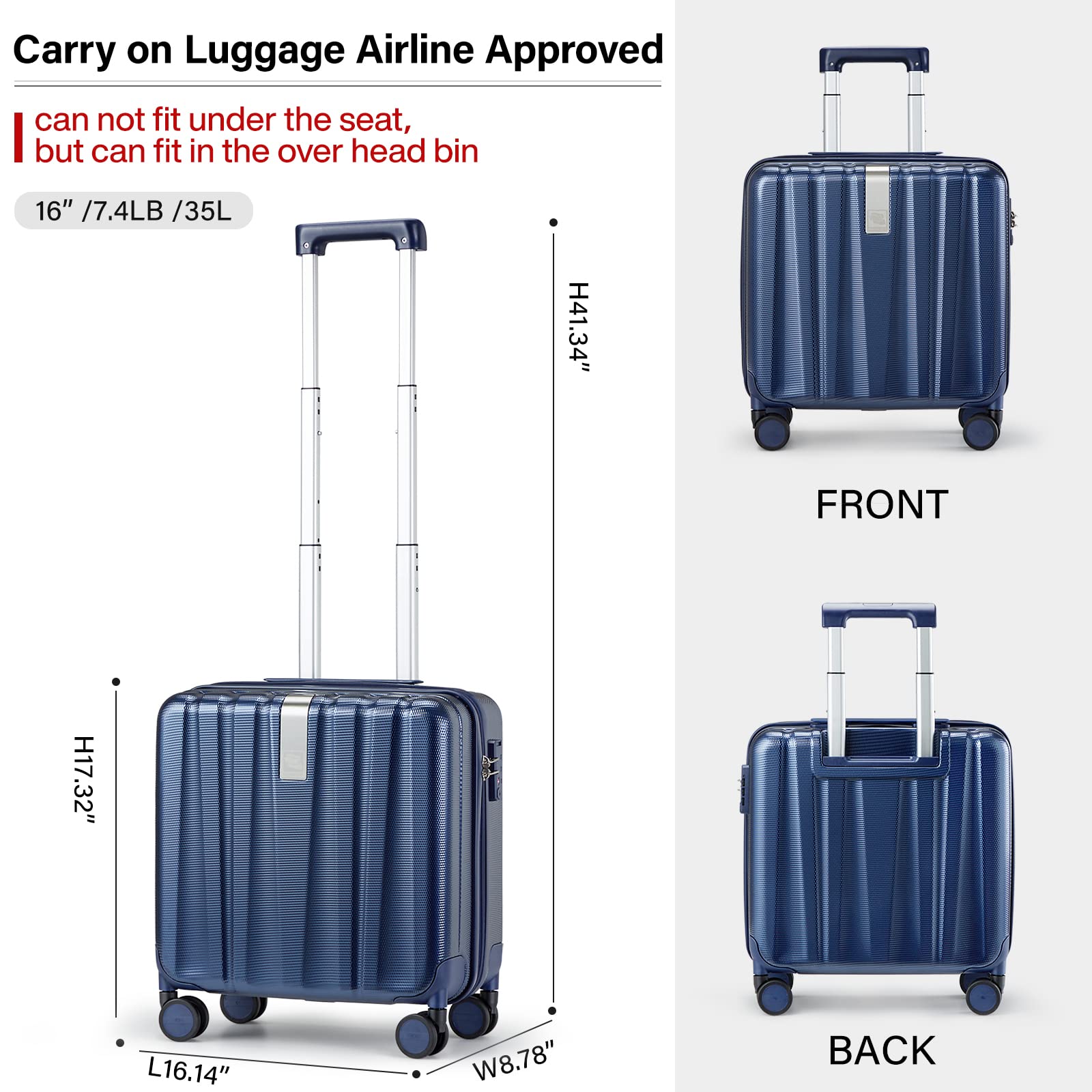 Hanke Carry On Luggage Airline Approved, TSA Luggage Lighiweight Carry On  Suitcase hard shell Travel Luggage Suit Case with Wheels Rolling Luggage