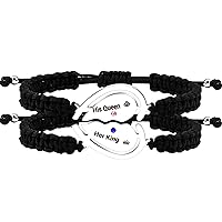Uloveido Free Engraving Custom Puzzle Heart Bracelet for Couples, Black String Stainless Steel | His and Her Relationship Matching Bracelets Custom Y4486