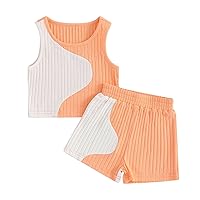 Kupretty Baby Girl Clothes Summer Toddler Outfit Color Block Knit Vest Tank Tops & Shorts Cute Clothing Sets