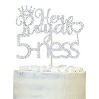 Her Royal Fiveness Cake Topper, Girls Happy 5th Birthday Cake Decorations, 5th Birthday Party Decorations Supplies Silver Glitter