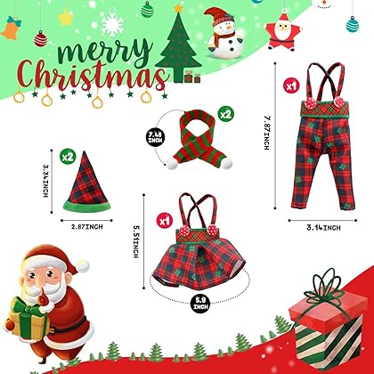 BEIREG Elf Clothes and Accessories - 6Pcs Elf Doll Clothes Include Christmas Coustumes Plaid Style and Christmas Hat for Kids ( Excluded Doll )
