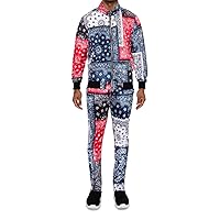 G-Style USA Men's Mixed Bandana Velvet Velour Tracksuit Set - Hooded Zipper Jacket and Sweatpants ST863 - Bandana - 4X-Large