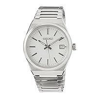 Seiko Essential White Dial Stainless Steel Bracelet Watch for Men SUR553P, White, Modern