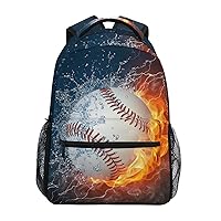 ALAZA Fun Sports Baseball Water Fire Backpack Purse with Multiple Pockets Name Card Personalized Travel Laptop School Book Bag, Size M/16.9 inch