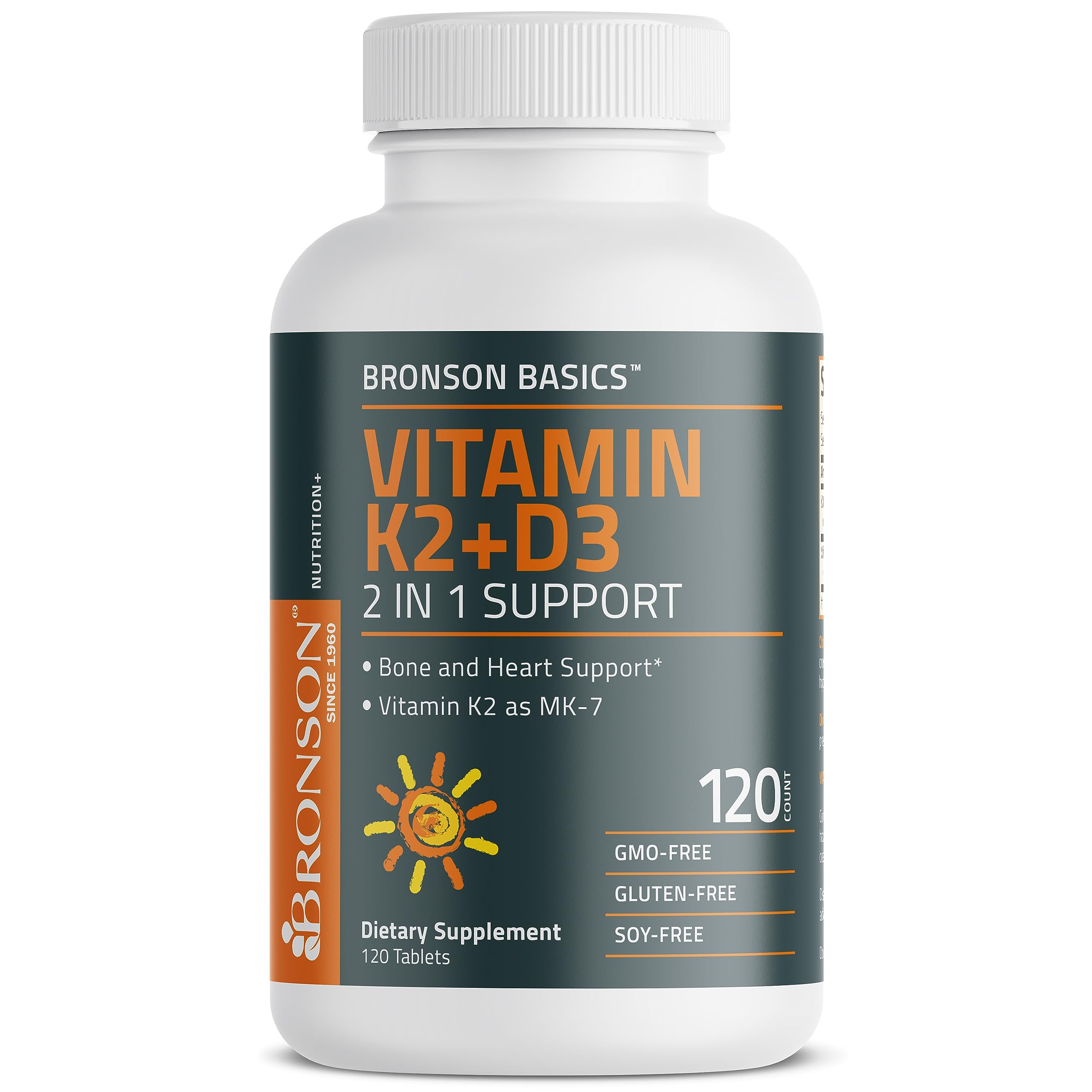 Bronson Vitamin K2 D3 (MK7) Supplement Non-GMO Formula 5000IU (125 mcg) Vitamin D3 & 90 mcg Vitamin K2 MK-7 Easy to Swallow Vitamin D & K Complex, 120 Tablets